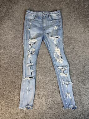 American Eagle Outfitters Jeans Girls 12 Blue Skinny Ripped Distressed Slim Logo